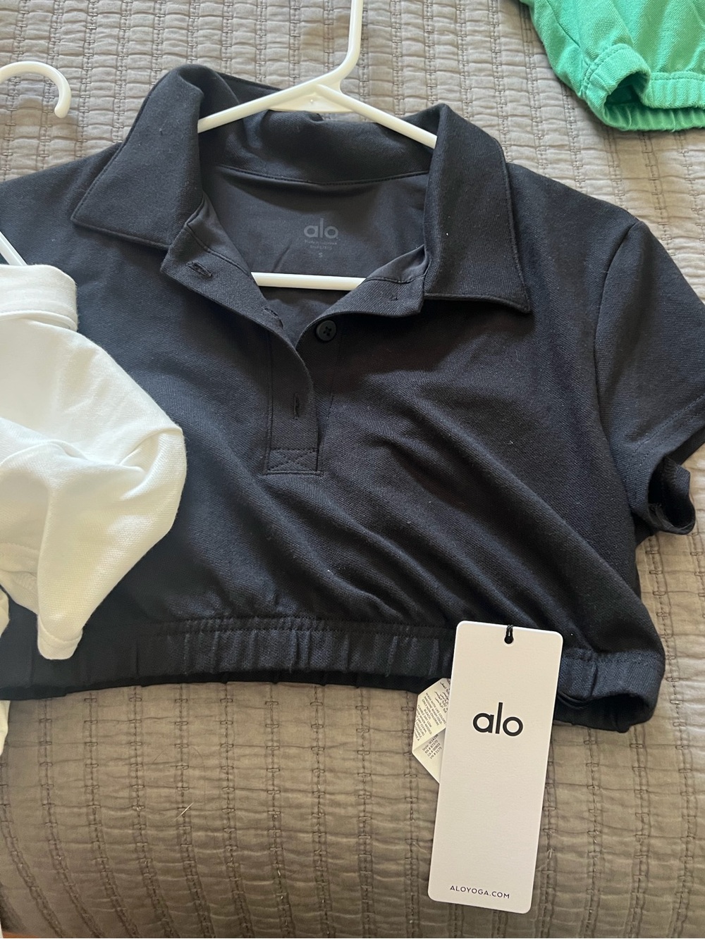 ALO Yoga Black Polo Collar Top
